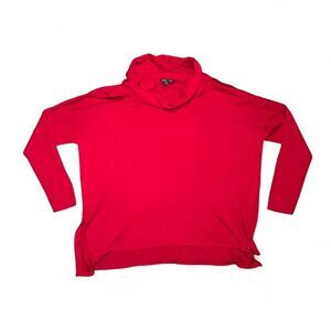 Eileen Fisher Women’s Large Red Merino Wool Sweater Cowl Neck Long Sleeve